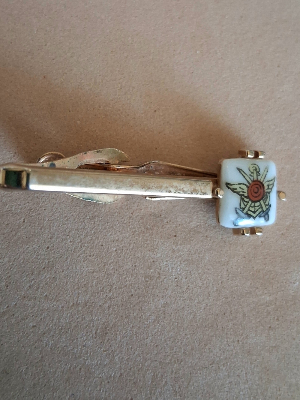 Vintage Swank Tie Bar Clip With Crossed Swords, Anchor, Wings & Shield